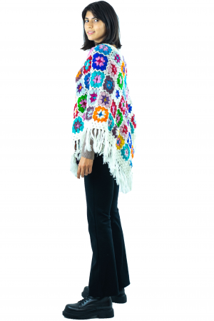 Poncho crosetat din lana - Alb [2]