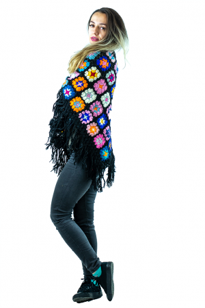 Poncho crosetat din lana - Negru [3]