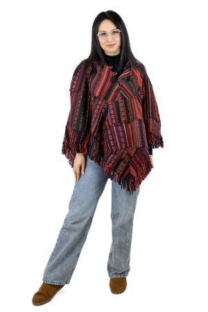 Poncho cu motive gheri si gluga - Verde [5]