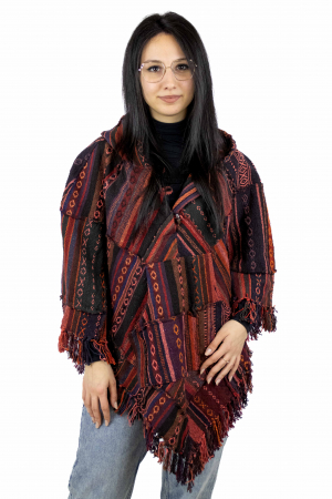 Poncho cu motive gheri si gluga - Verde [8]