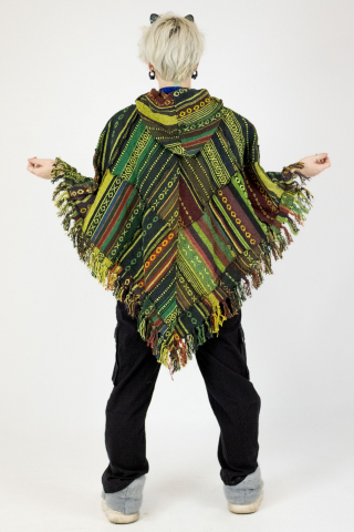 Poncho cu motive gheri si gluga - Verde [2]