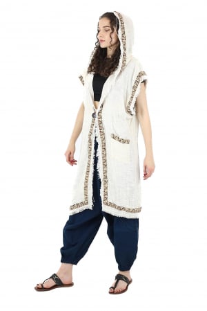 Poncho lung cu glugă - Crem [2]
