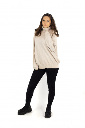 Pulover cu guler tip helanca - Crem 22N29D [1]