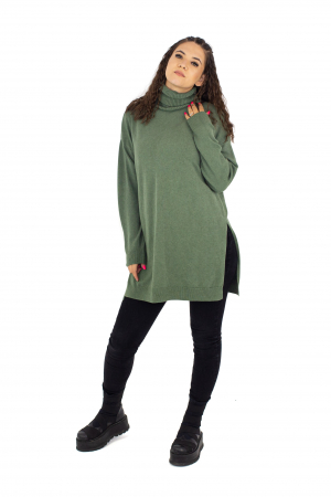 Pulover lung tip helanca cu crapaturi laterale - Sage 22N93XD [1]