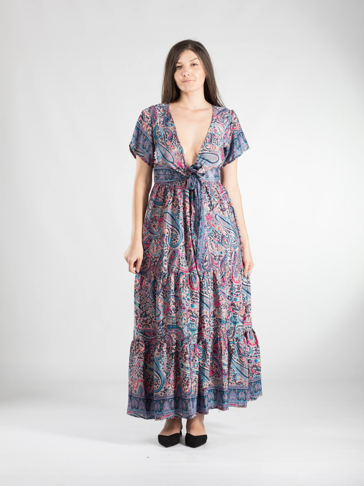 Primavara 2026 - Rochie boho A line lungă cu mânecă scurtă - Model 2