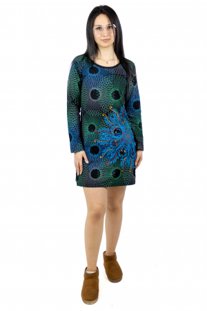 Rochii - Rochie lunga din bumbac cu print colorat - Negru