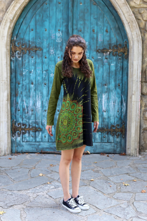 Rochie lunga din bumbac cu print mandala - Rosu [3]