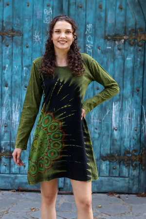 Rochii - Rochie lunga din bumbac cu print mandala - Rosu