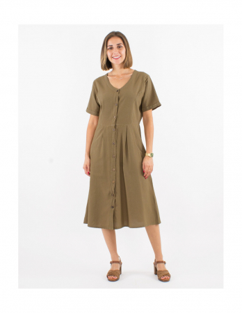 Rochie din bumbac cu mânecă scurtă și nasturi - Alb [2]