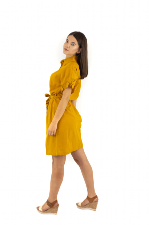 Rochie din bumbac cu nasturi si cordon - Neagra [2]