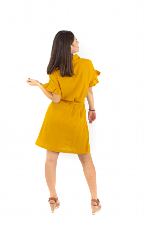 Rochie din bumbac cu nasturi si cordon - Neagra [3]