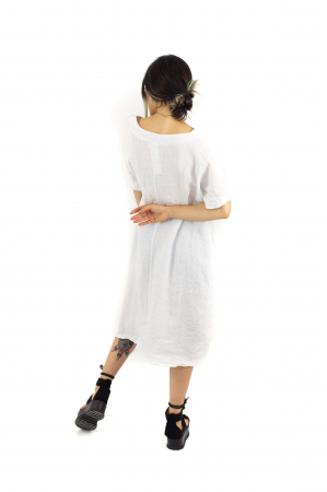 Rochie din In intr-o culoare cu croi trapez - Alb - 50865 [3]