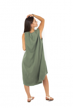 Rochie din In si Bumbac de vara cu croi lejer - Khaki - 51250 [3]