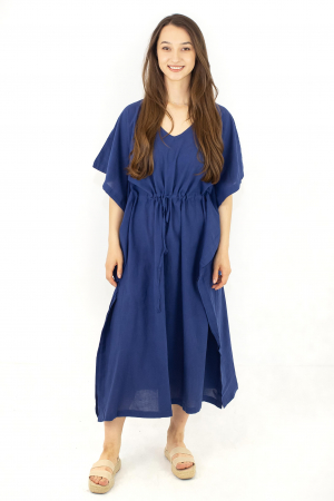 Rochie Kaftan lunga intr-o culoare - Albastru Prafuit [16]