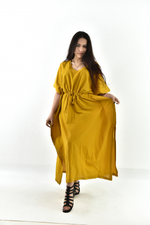 Rochie Kaftan lunga intr-o culoare - Albastru Prafuit [2]