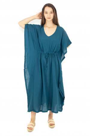 Rochie Kaftan lunga intr-o culoare - Albastru Prafuit [8]