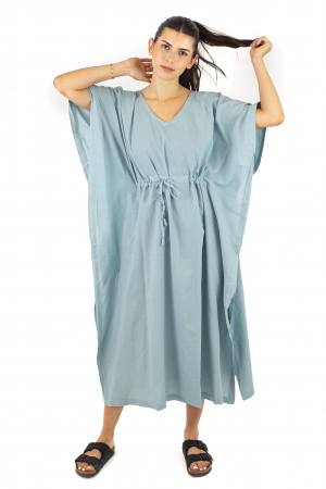 Rochie Kaftan lunga intr-o culoare - Albastru Prafuit [12]