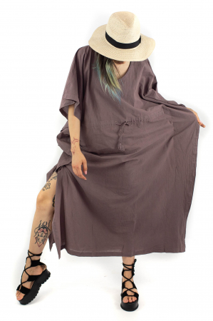 Rochie Kaftan lunga intr-o culoare - Albastru Prafuit [3]