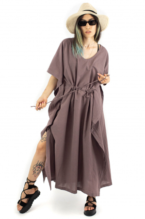 Rochie Kaftan lunga intr-o culoare - Albastru Prafuit [5]