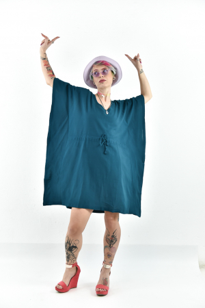 Rochie Kaftan scurta intr-o culoare - Albastru Prafuit [6]