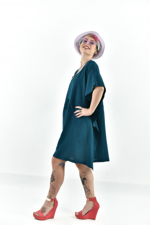 Rochie Kaftan scurta intr-o culoare - Albastru Prafuit [8]