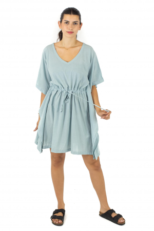 Rochie Kaftan scurta intr-o culoare - Albastru Prafuit [17]