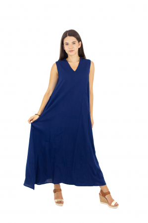 Rochii - Rochie lunga fara maneci cu buzunare laterale - Alb