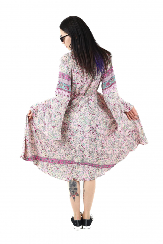 Rochie midi din material fluid cu snur in talie si maneci lungi - Model 11 [3]