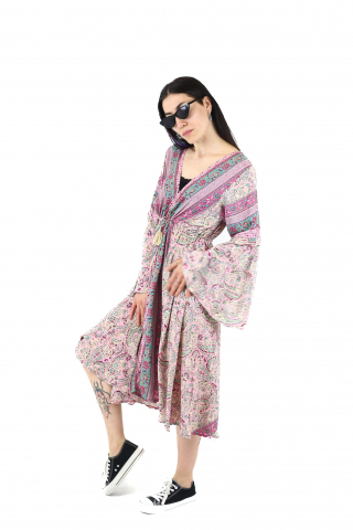 Rochie midi din material fluid cu snur in talie si maneci lungi - Model 11 [2]