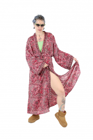 Rochii - Rochie lunga tip Kimono din maerial fluid cu croi drept - Model 1
