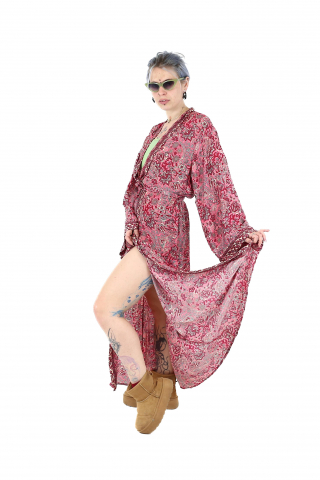 Rochie lunga tip Kimono din maerial fluid cu croi drept - Model 1 [3]