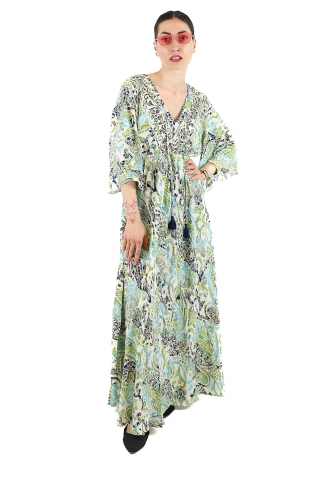Rochii - Rochie maxi boho cu imprimeu si maneci trei sfert - Model 1