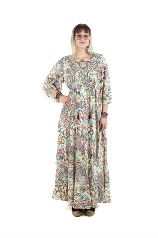 Rochii - Rochie maxi boho cu imprimeu si maneci trei sfert - Model 1