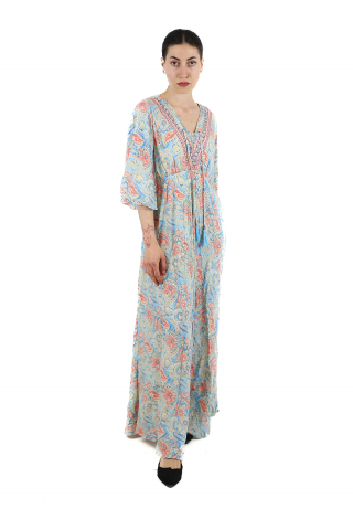 Rochii - Rochie maxi boho cu imprimeu si maneci trei sfert - Model 1
