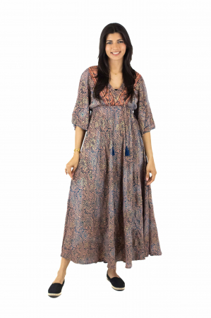 Rochii - Rochie maxi boho cu imprimeu si maneci trei sfert - Model 1