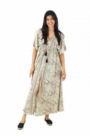 Rochii - Rochie maxi boho cu imprimeu si maneci trei sfert - Model 1
