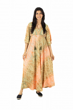 Rochii - Rochie maxi boho cu imprimeu si maneci trei sfert - Model 1
