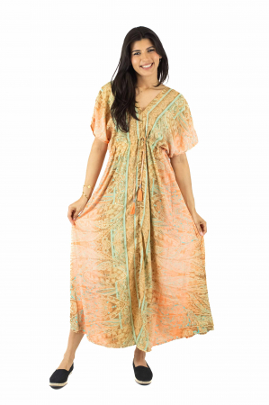 Rochii - Rochie maxi boho cu maneca scurta si crapatura in fata - Model 1