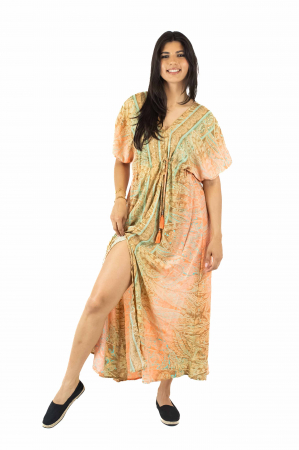 Rochie maxi boho cu maneca scurta si crapatura in fata - Model 1 [1]