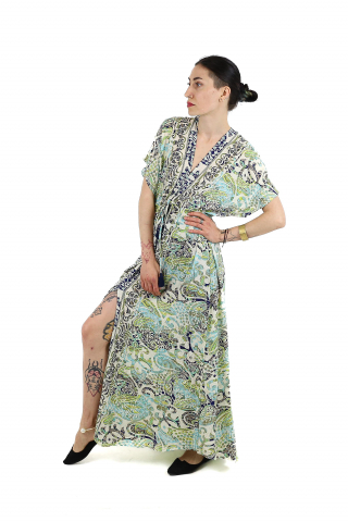 Rochie maxi boho cu maneca scurta si crapatura in fata - Model 1 [1]