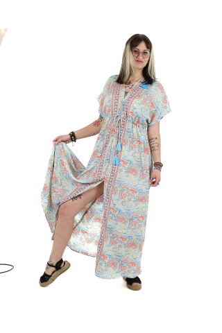 Rochie maxi boho cu maneca scurta si crapatura in fata - Model 1 [4]