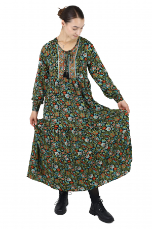 Rochie maxi cu mânecă lungă și cu decolteu în V - Negru [3]