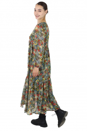 Rochie Boho cu mânecă lungă și imprimeu floral - Khaki [1]