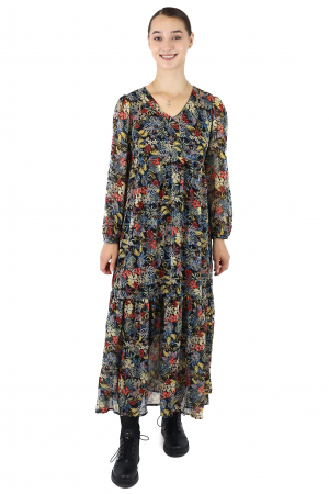 Îmbrăcăminte - Rochie maxi cu mânecă lungă și imprimeu floral - Negru