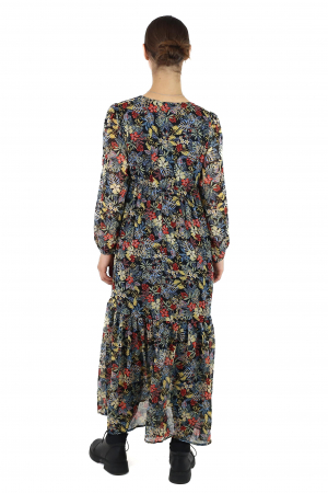 Rochie maxi cu mânecă lungă și imprimeu floral - Negru [2]