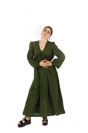 Rochie maxi cu maneca trei sfert - Khaki [2]