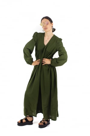 Rochie maxi cu maneca trei sfert - Khaki [1]