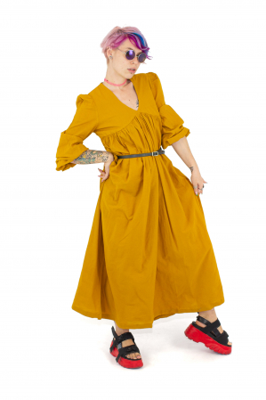 Rochie maxi cu maneca trei sfert - Khaki [3]