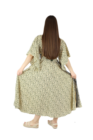Rochie maxi din bumbac cu snur si maneci vaporoase - Verde [3]