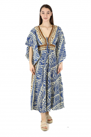 Rochii - Rochie maxi din bumbac cu snur si maneci vaporoase - Verde